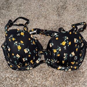 Shade & Shore Black and Yellow Floral Bikini Top